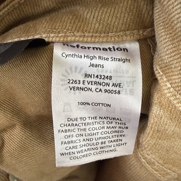 Reformation Jeans Women 24 (24x28) Cynthia High Rise Straight Brown Vtg Marzipan - Picture 14 of 16